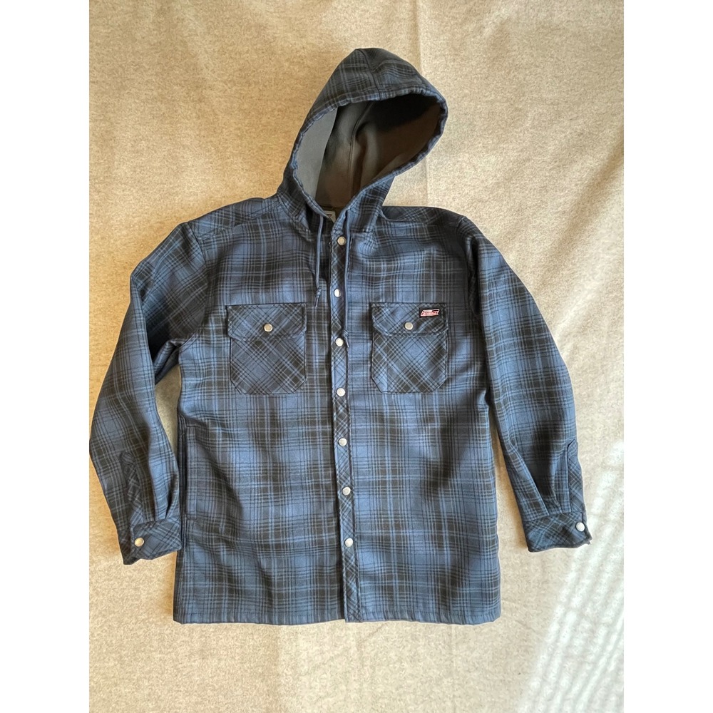 Dickies Mens Blue Plaid Fleece Lined Hooded Shirt Jacket Snap Front Size M 38-40
